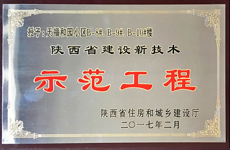 天福和園一期工程榮獲陜西省建設新技術示范工程